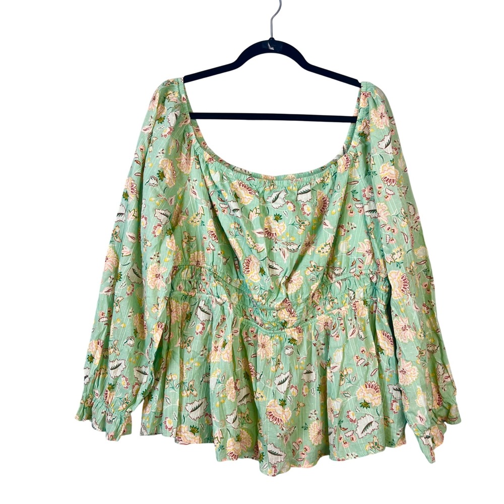 Torrid Flowy Floral Top Sz 2 (2X) Peplum Smocked Waist Peasant Boho Cottagecore